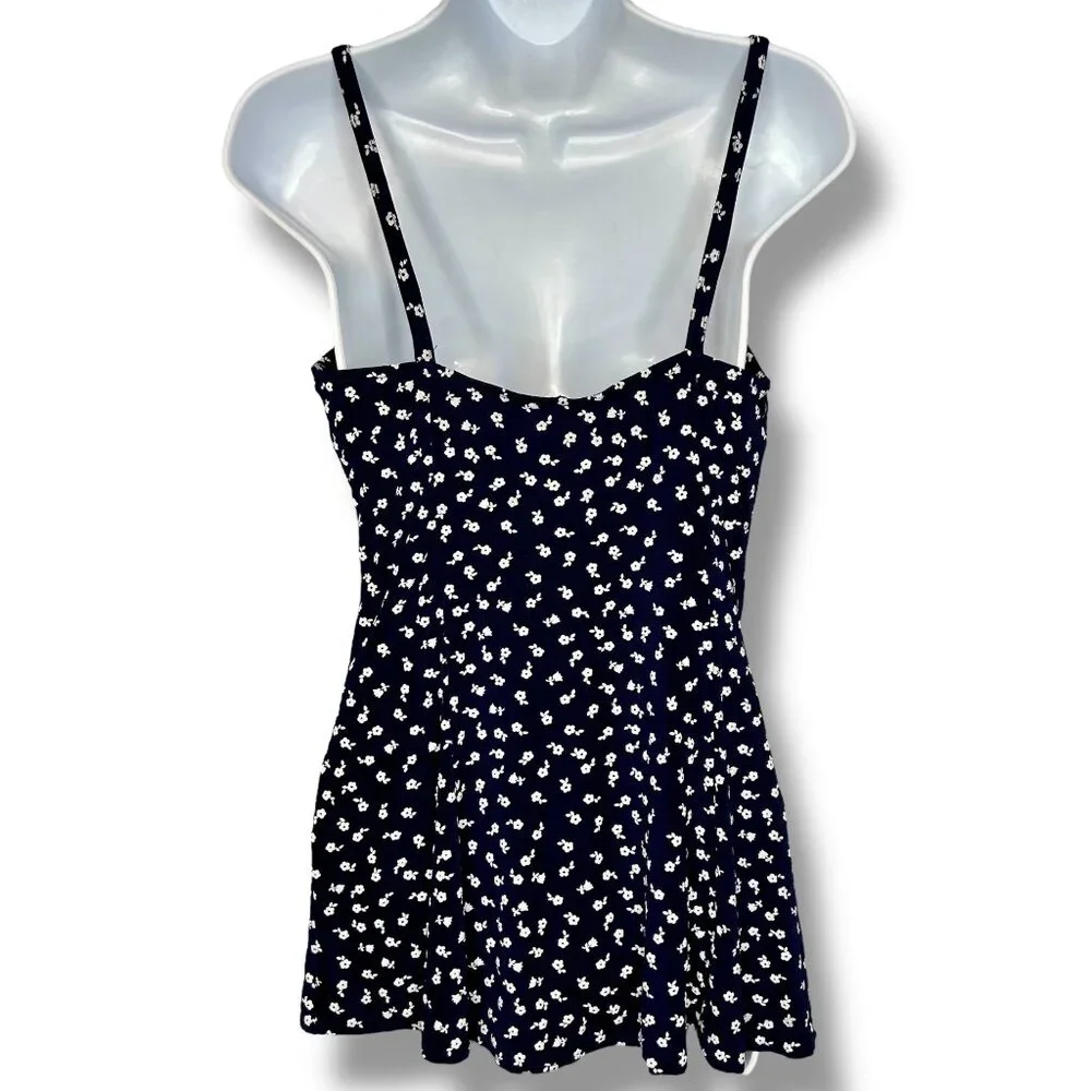 Vintage Navy Floral Skirted One Piece Swimsuit